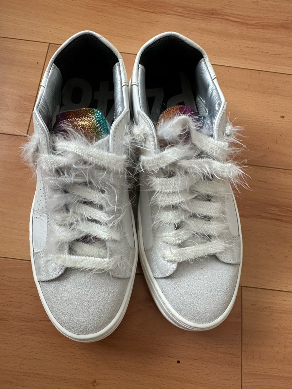 P448 "THEA" RAINBOW White Leather LOW-TOP SNEAKERS Size 40/US 9-9.5